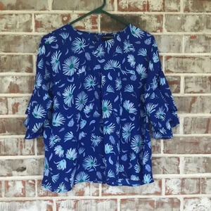 Liz Claiborne Floral Double Ruffle Sleeves Blouse